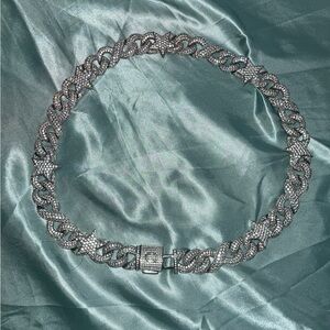 Silver Rhinestone Chain Cuban Link Necklace